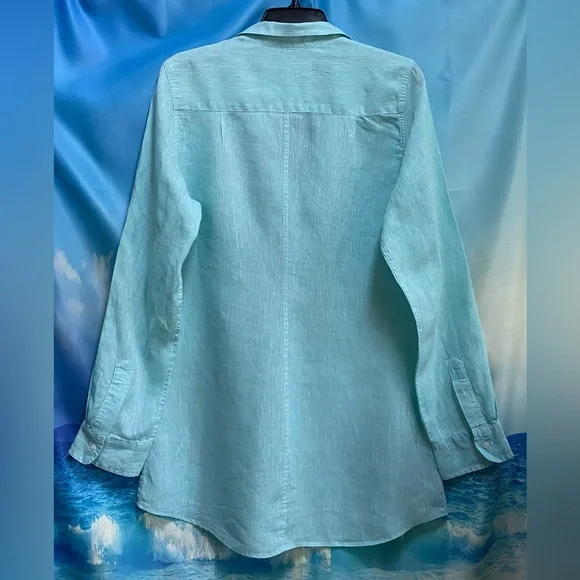 Frank & Eileen Shirley Tailored Button-Up Shirt Classic Linen Size: L Seafoam